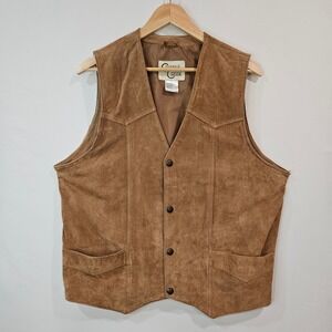 Cripple Creek Mens Western Leather Suede Snap Vest Size Large Brown